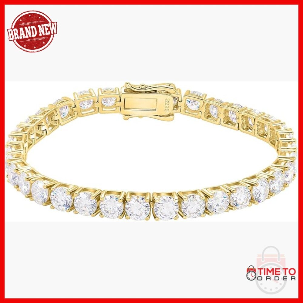 Moissanite Tennis Bracelet 925 Silver 14K Gold Plated 7 Inch Fine Jewelry